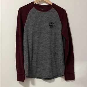 American Eagle Outfitters Gray and Maroon Long Sleeve Tee
